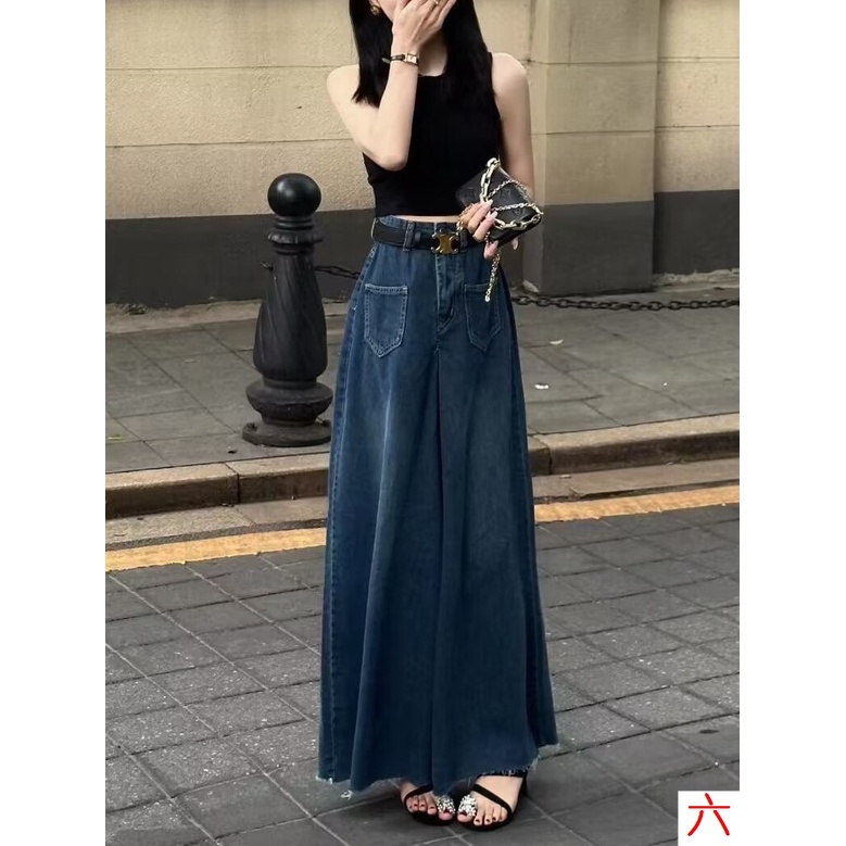 Chân Váy Jeans Lưng Cao Ống Loe Màu Sắc Tươi Sáng Thời Trang Mùa Hè Cho Nữ Có Size Lớn