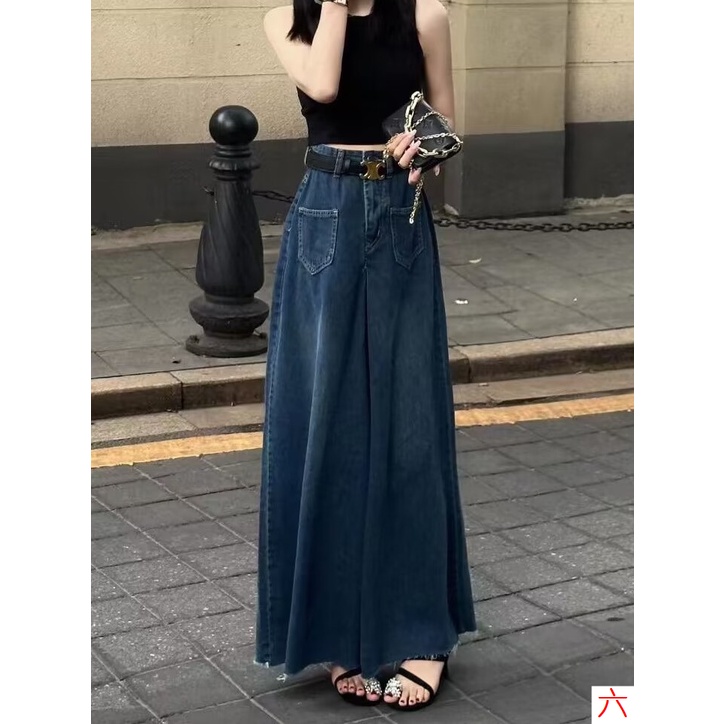 Chân Váy Jeans Lưng Cao Ống Loe Màu Sắc Tươi Sáng Thời Trang Mùa Hè Cho Nữ Có Size Lớn