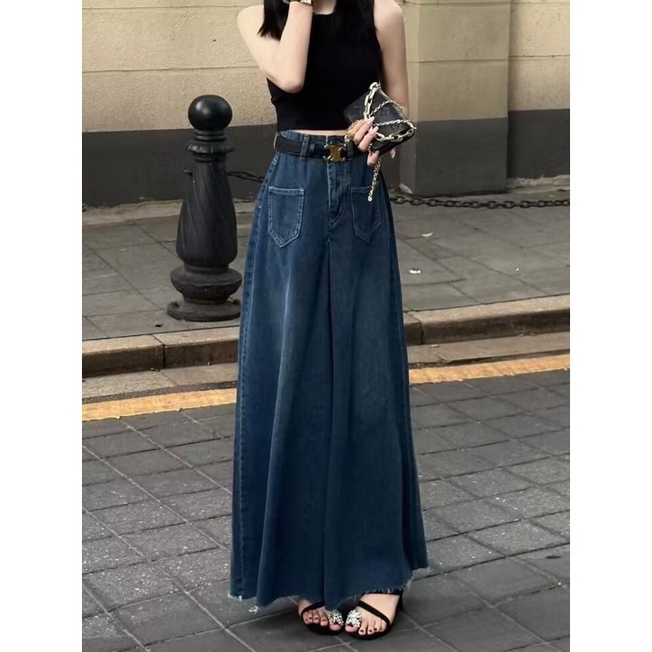 Chân Váy Jeans Lưng Cao Ống Loe Màu Sắc Tươi Sáng Thời Trang Mùa Hè Cho Nữ Có Size Lớn