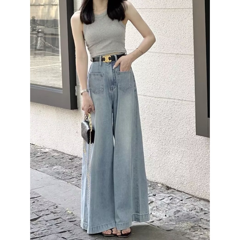 Chân Váy Jeans Lưng Cao Ống Loe Màu Sắc Tươi Sáng Thời Trang Mùa Hè Cho Nữ Có Size Lớn