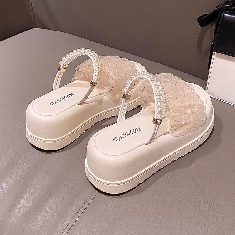 Dép Sandal Đế Xuồng Mềm Đính Ngọc Trai Chống Trượt Thời Trang Mùa Hè 2023 Cho Mẹ Bầu