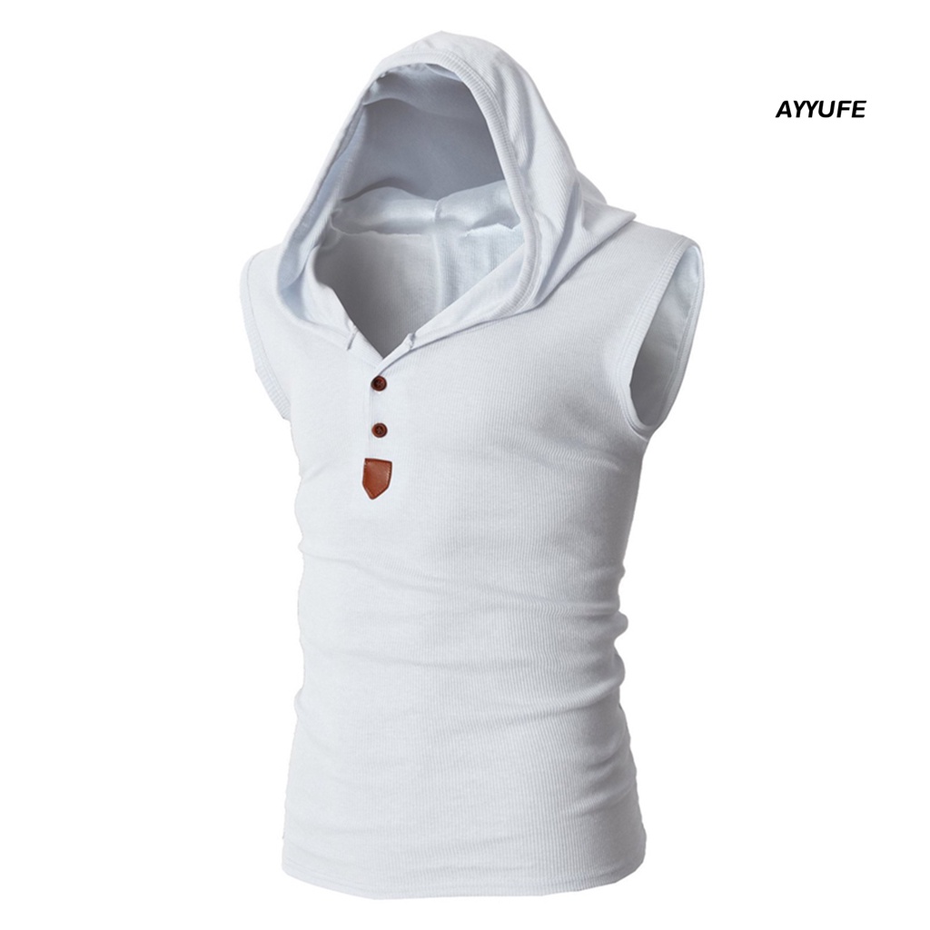 [Ayyune] Áo Hoodie Sát Nách Ôm Dáng Màu Trơn Có Nút Cài Đường Phố Cho Nam