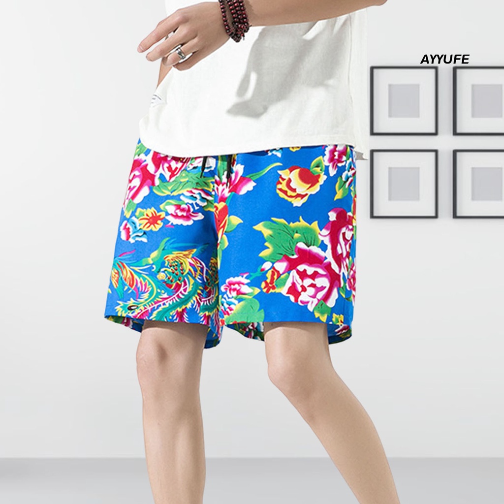 [AYYUFE] Quần Short Dáng Rộng Vải Polyester Nhanh Khô Có Túi Lưng Thun In Họa Tiết Tinh Tế Thời Trang Đi Biển Cho Nam