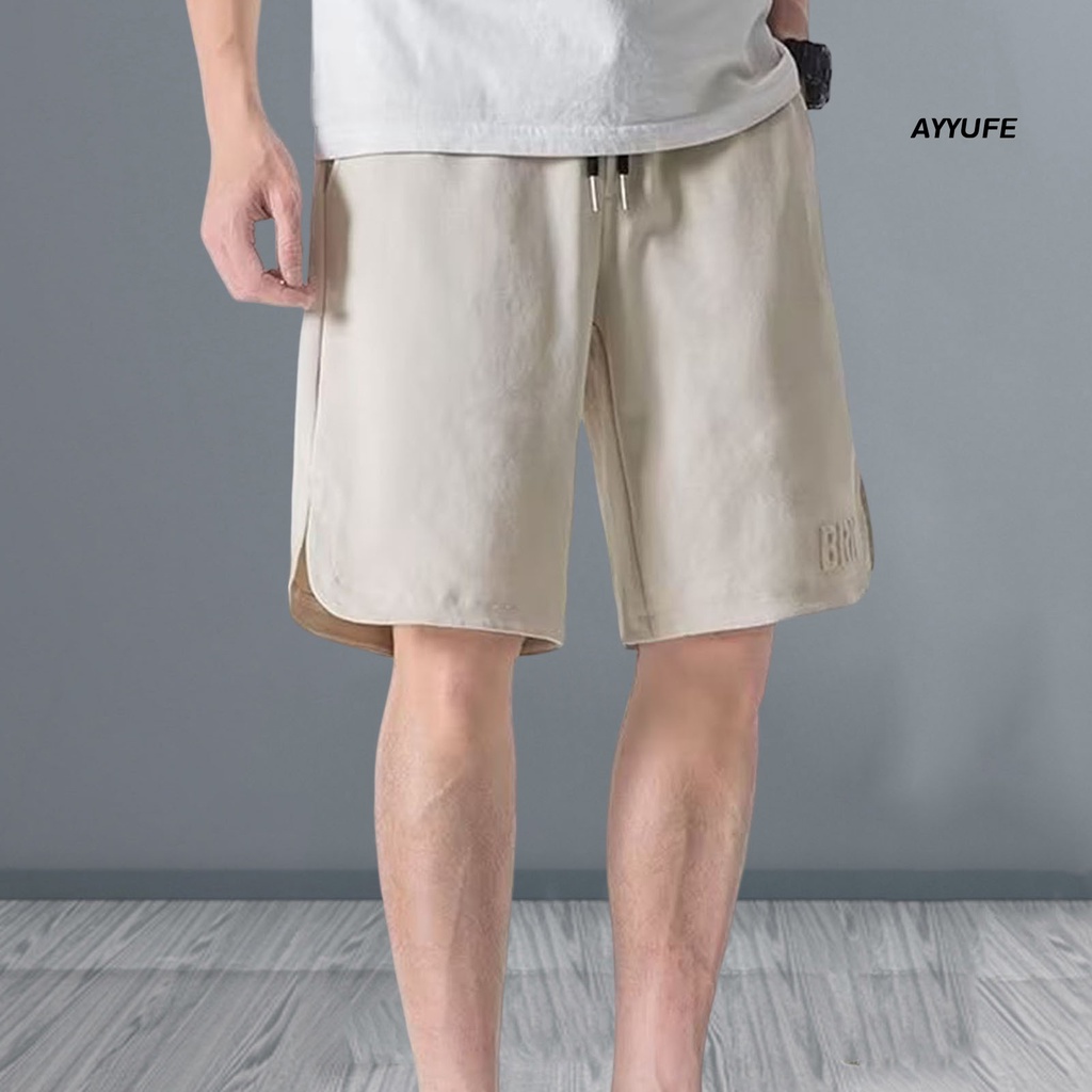 [Ayyuee] Quần Short Dây Rút Ngắn Lưng Thun In Chữ Màu Trơn Có Túi Cho Nam Chạy Bộ Đường Phố