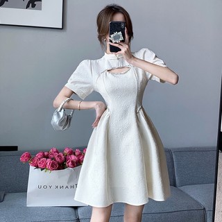 Váy Gấm Cổ Tàu Thiết Kế Khoét Tạo Điểm Nhấn Đi Dự Tiệc Sang Trọng Cho Nữ