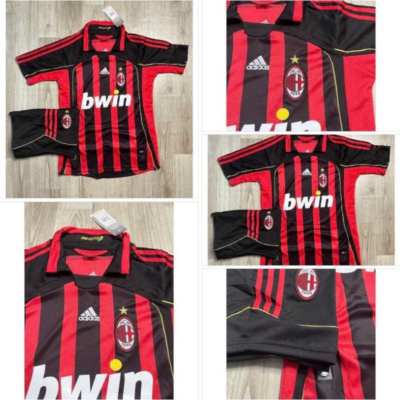 Áo Bóng Đá CLB AC Milan Ngắn Tay Phong Cách Retro Chuẩn Mẫu Thi Đấu Vải Polyester Gai Thái