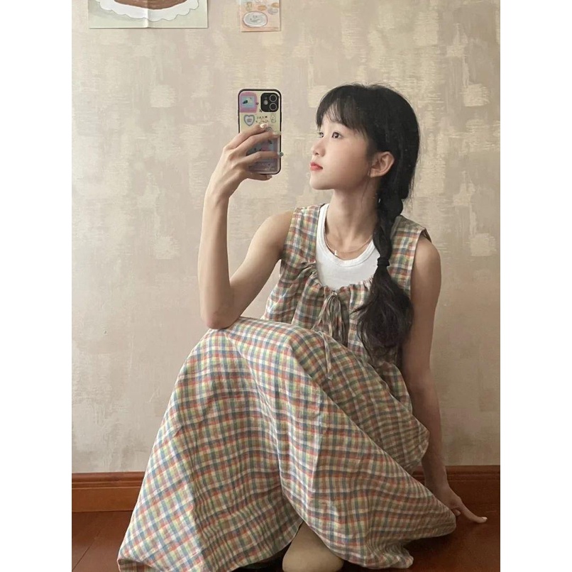 Đầm Nữ Hai Dây Dáng Rộng Giả Hai Lớp Phong Cách Ngọt Ngào Thời Trang Mùa Hè