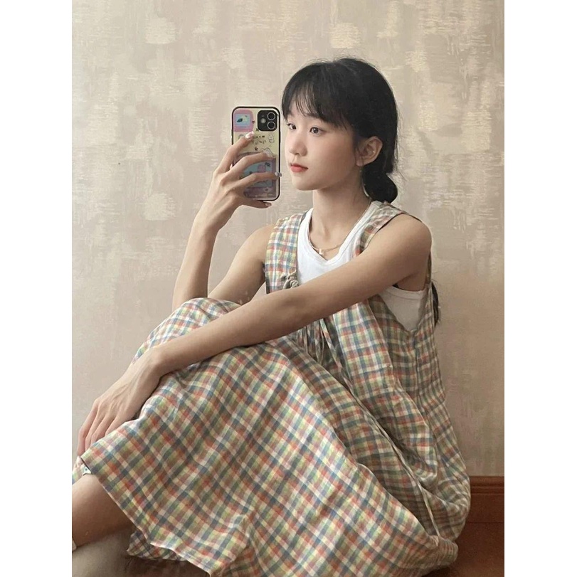 Đầm Nữ Hai Dây Dáng Rộng Giả Hai Lớp Phong Cách Ngọt Ngào Thời Trang Mùa Hè