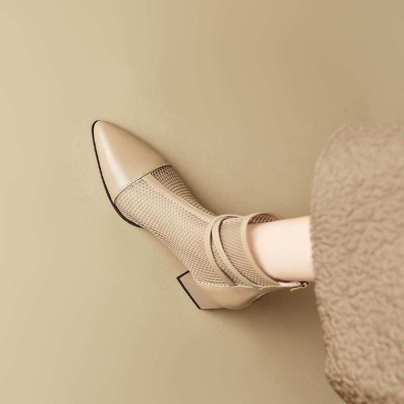 Giày Bốt Martin Da Thật Phối Lưới Mỏng Thoáng Khí Thời Trang Mùa Hè 2023 Cho Nữ