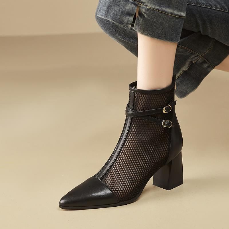 Giày Bốt Martin Da Thật Phối Lưới Mỏng Thoáng Khí Thời Trang Mùa Hè 2023 Cho Nữ