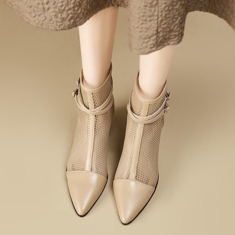 Giày Bốt Martin Da Thật Phối Lưới Mỏng Thoáng Khí Thời Trang Mùa Hè 2023 Cho Nữ