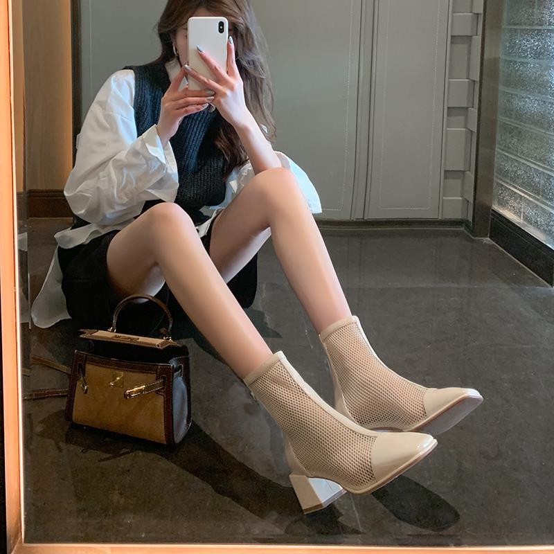 Giày Bốt Martin Phối Lưới Mỏng Thoáng Khí Thời Trang Mùa Hè 2022 Phong Cách Mới Cho Nữ