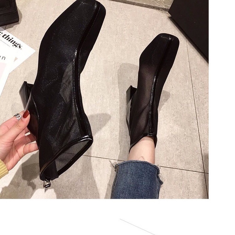 Giày Bốt Martin Cao Gót Mũi Vuông Phối Lưới Mỏng Thời Trang Xuân Hè 2023 Mới