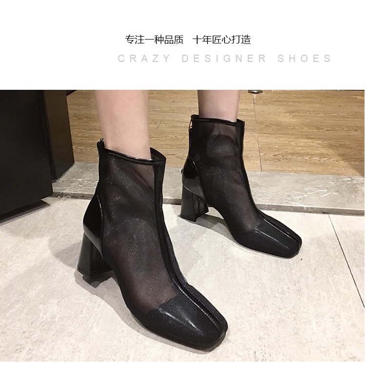 Giày Bốt Martin Cao Gót Mũi Vuông Phối Lưới Mỏng Thời Trang Xuân Hè 2023 Mới