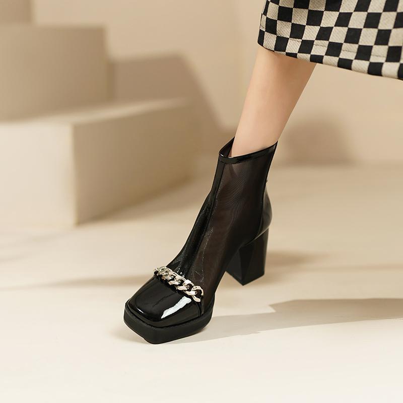 Giày Bốt Da Thật Đế Dày Mũi Vuông Chống Nước Thời Trang Mùa Hè Cho Nữ