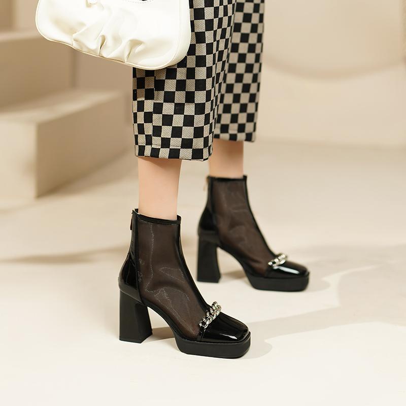 Giày Bốt Da Thật Đế Dày Mũi Vuông Chống Nước Thời Trang Mùa Hè Cho Nữ