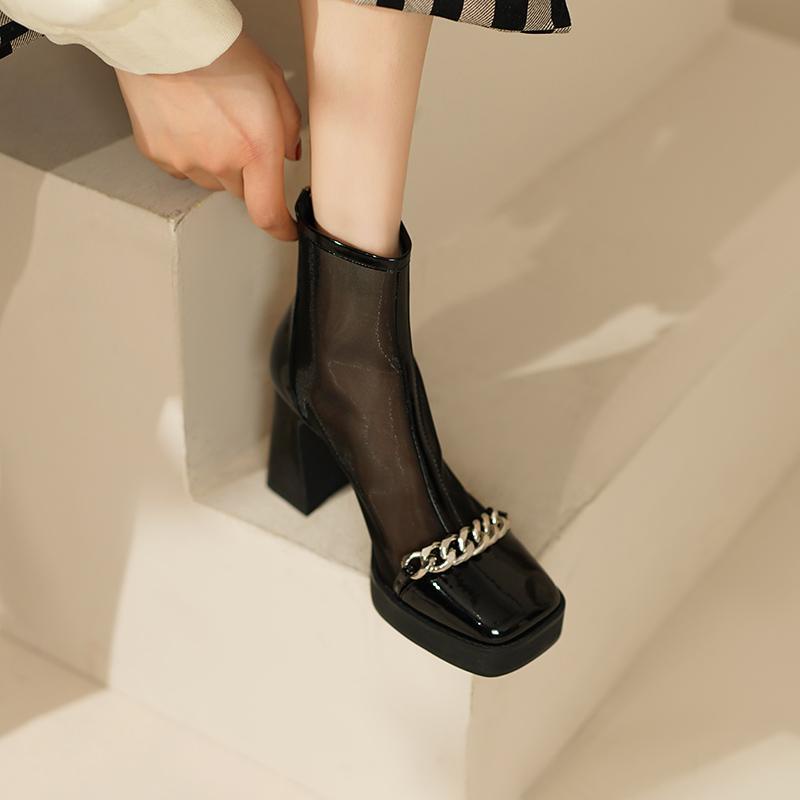 Giày Bốt Da Thật Đế Dày Mũi Vuông Chống Nước Thời Trang Mùa Hè Cho Nữ