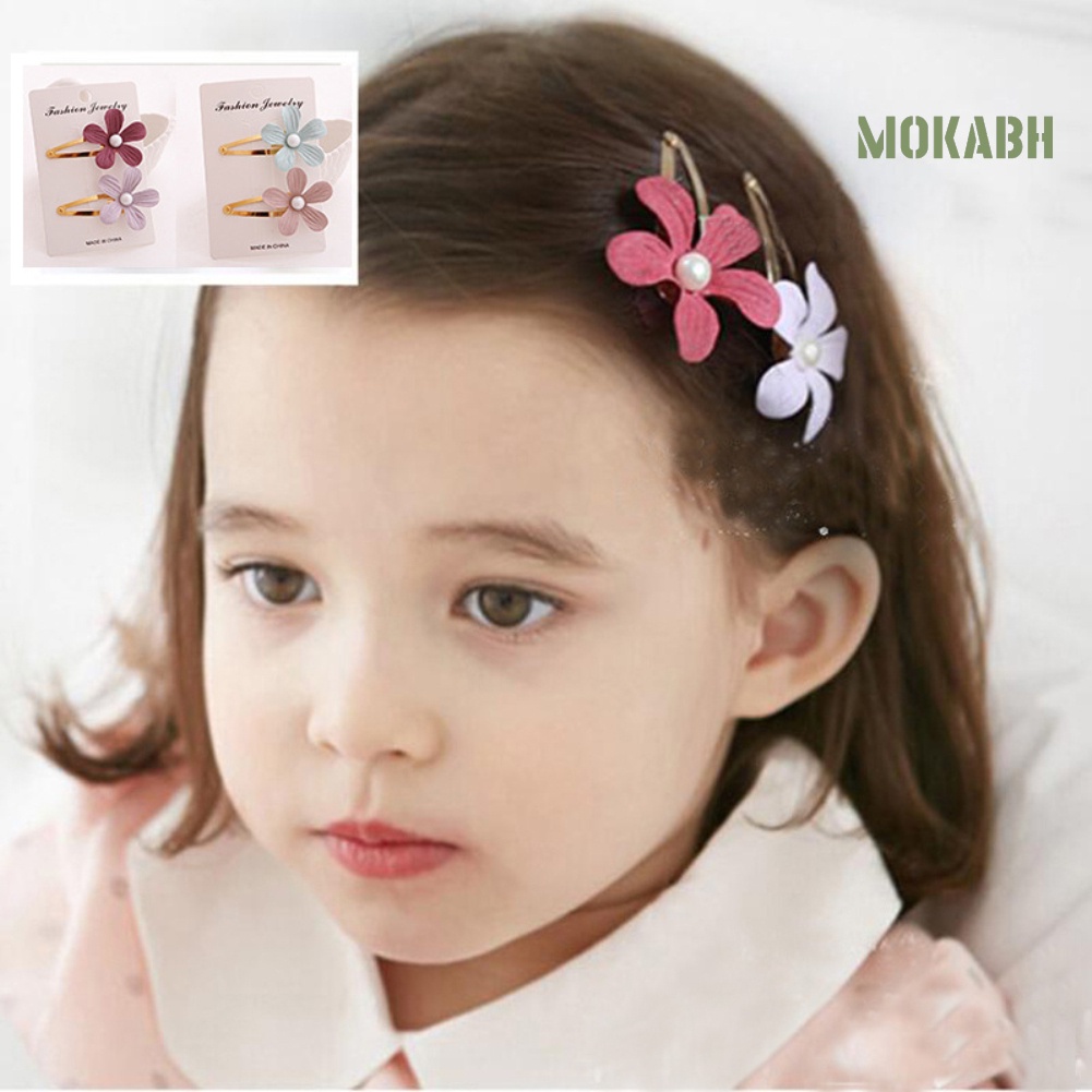 Bộ 2 Kẹp Tóc Hình Cánh Hoa Đính Ngọc Trai Giả Dễ Thương Cho Bé Gái