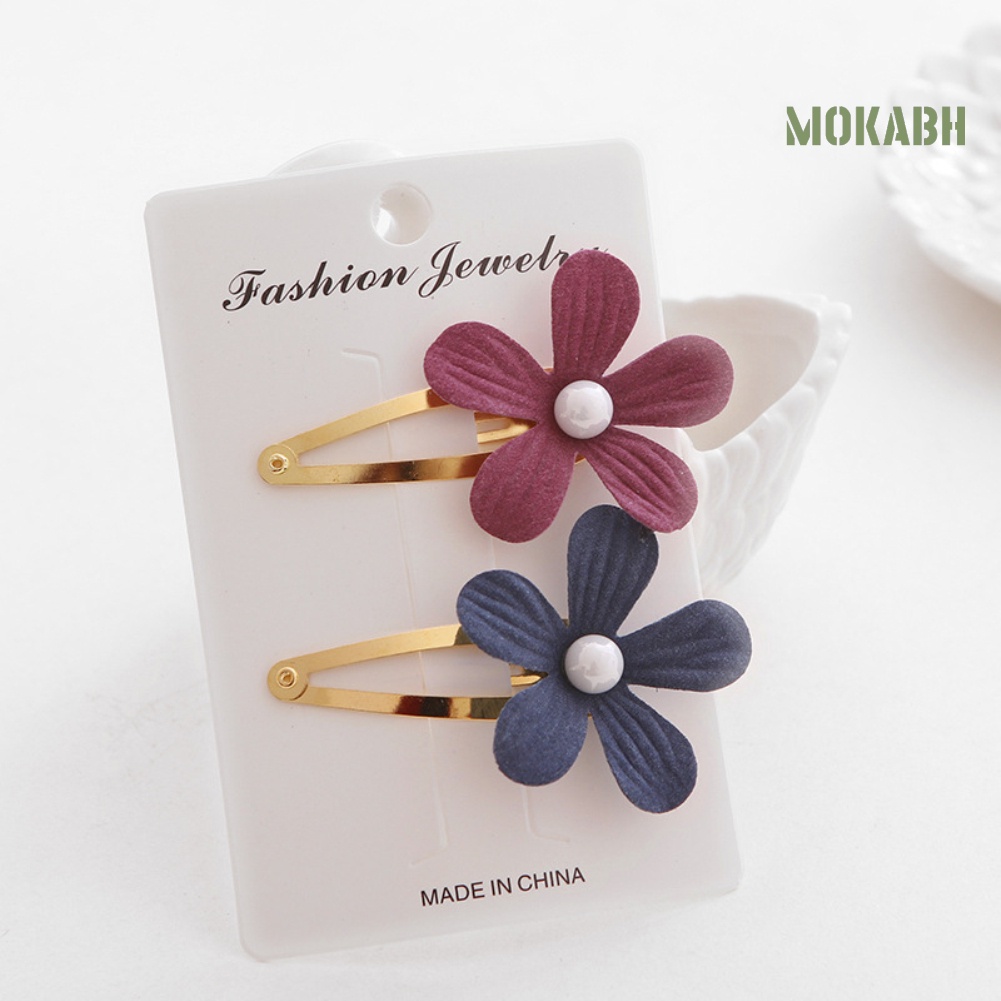 Bộ 2 Kẹp Tóc Hình Cánh Hoa Đính Ngọc Trai Giả Dễ Thương Cho Bé Gái