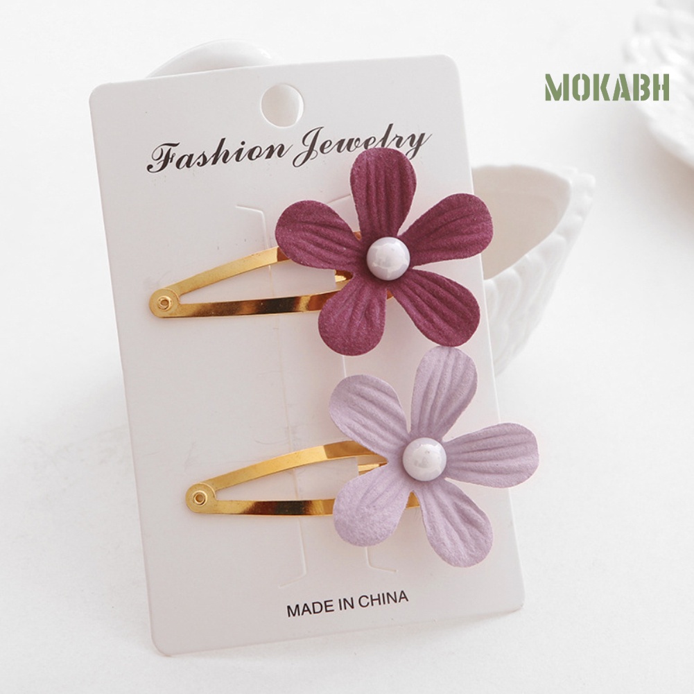 Bộ 2 Kẹp Tóc Hình Cánh Hoa Đính Ngọc Trai Giả Dễ Thương Cho Bé Gái