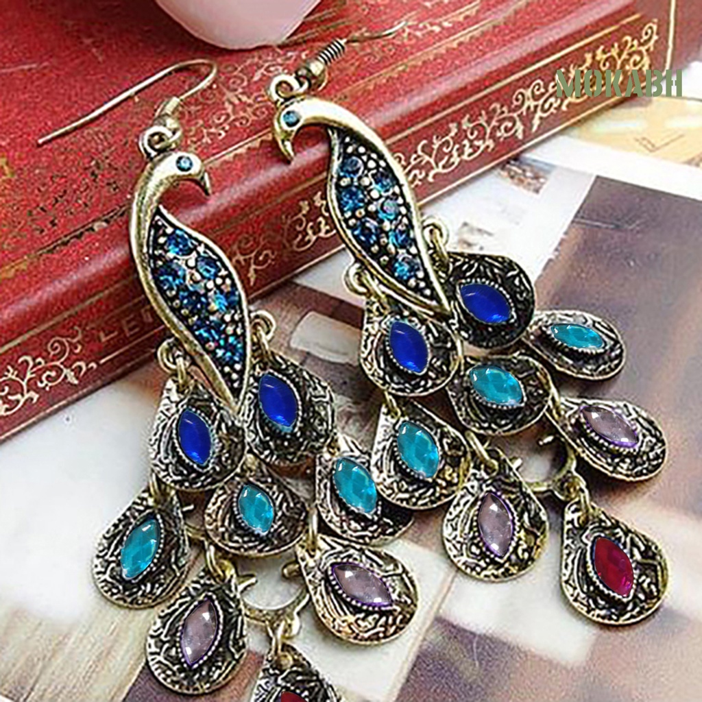 Bông Tai Hình Chim Công Đính Đá Sang Trọng Cho Nữ