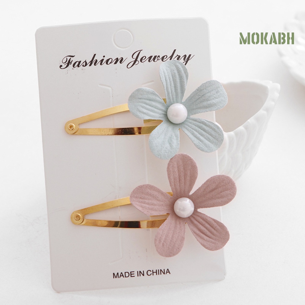 Bộ 2 Kẹp Tóc Hình Cánh Hoa Đính Ngọc Trai Giả Dễ Thương Cho Bé Gái