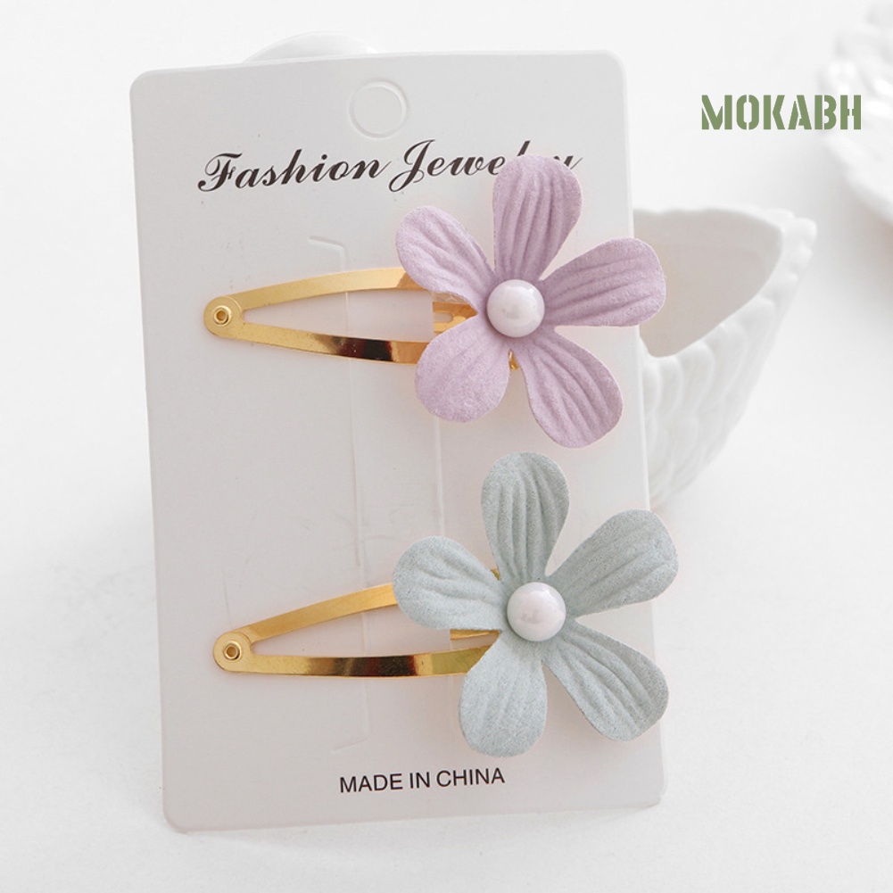 Bộ 2 Kẹp Tóc Hình Cánh Hoa Đính Ngọc Trai Giả Dễ Thương Cho Bé Gái
