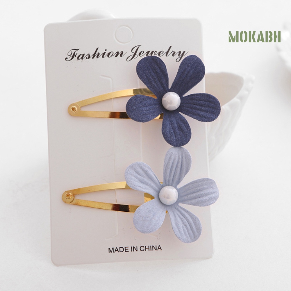 Bộ 2 Kẹp Tóc Hình Cánh Hoa Đính Ngọc Trai Giả Dễ Thương Cho Bé Gái