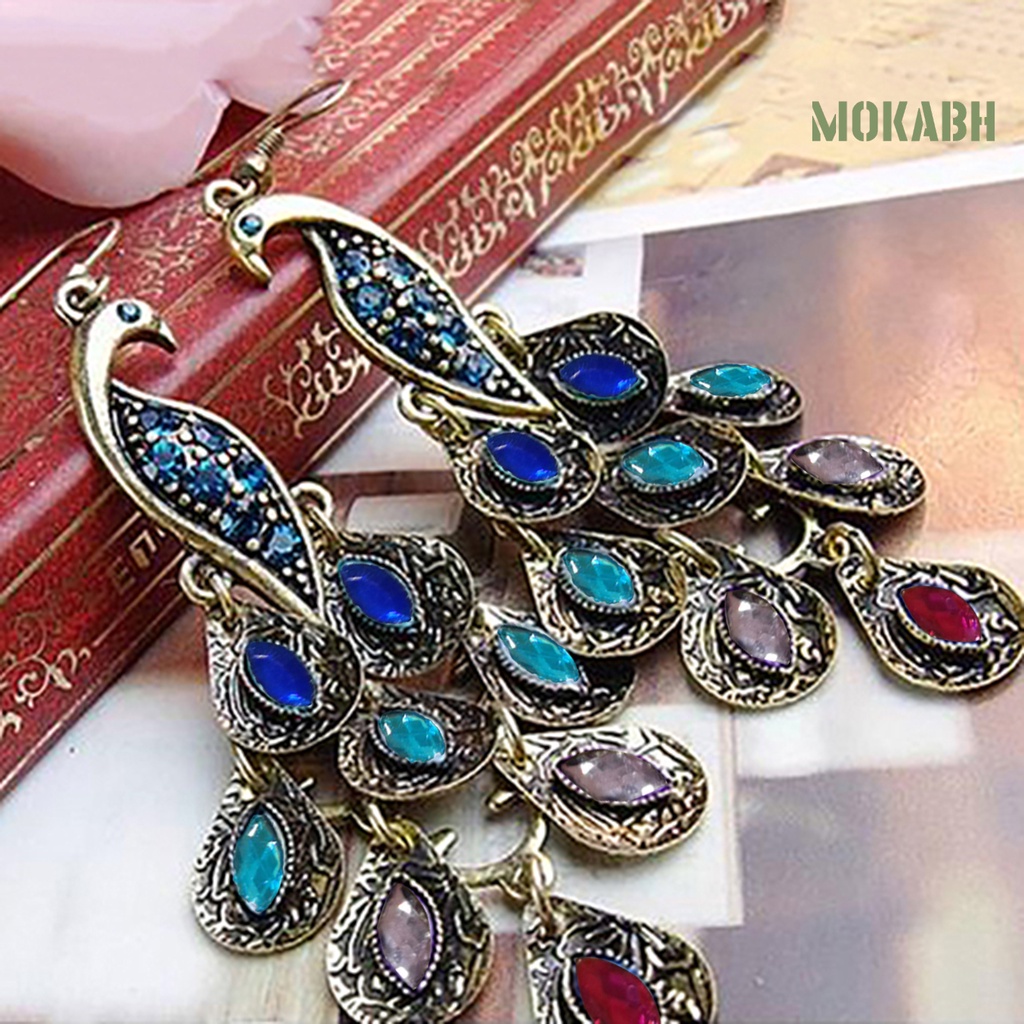 Bông Tai Hình Chim Công Đính Đá Sang Trọng Cho Nữ