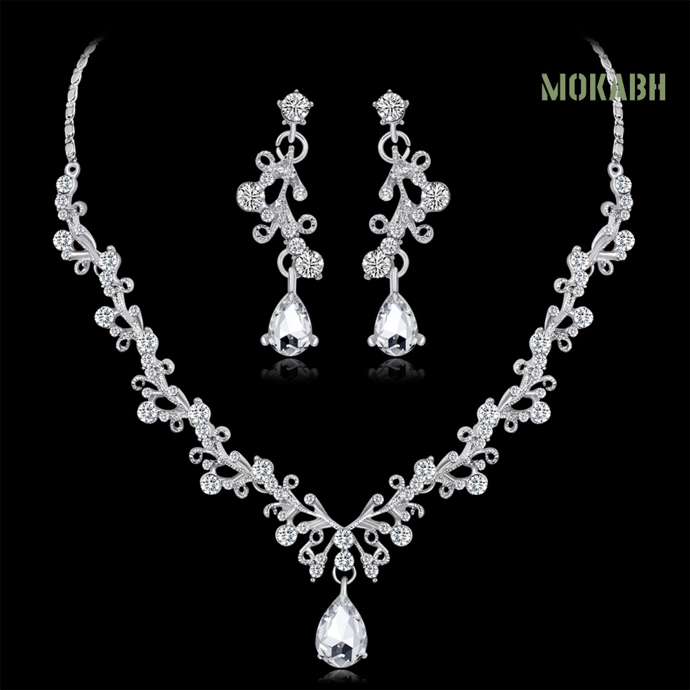 Bộ Vòng cổ + Bông Tai Đính Đá Hình Giọt Nước Thời Trang Cho Nữ