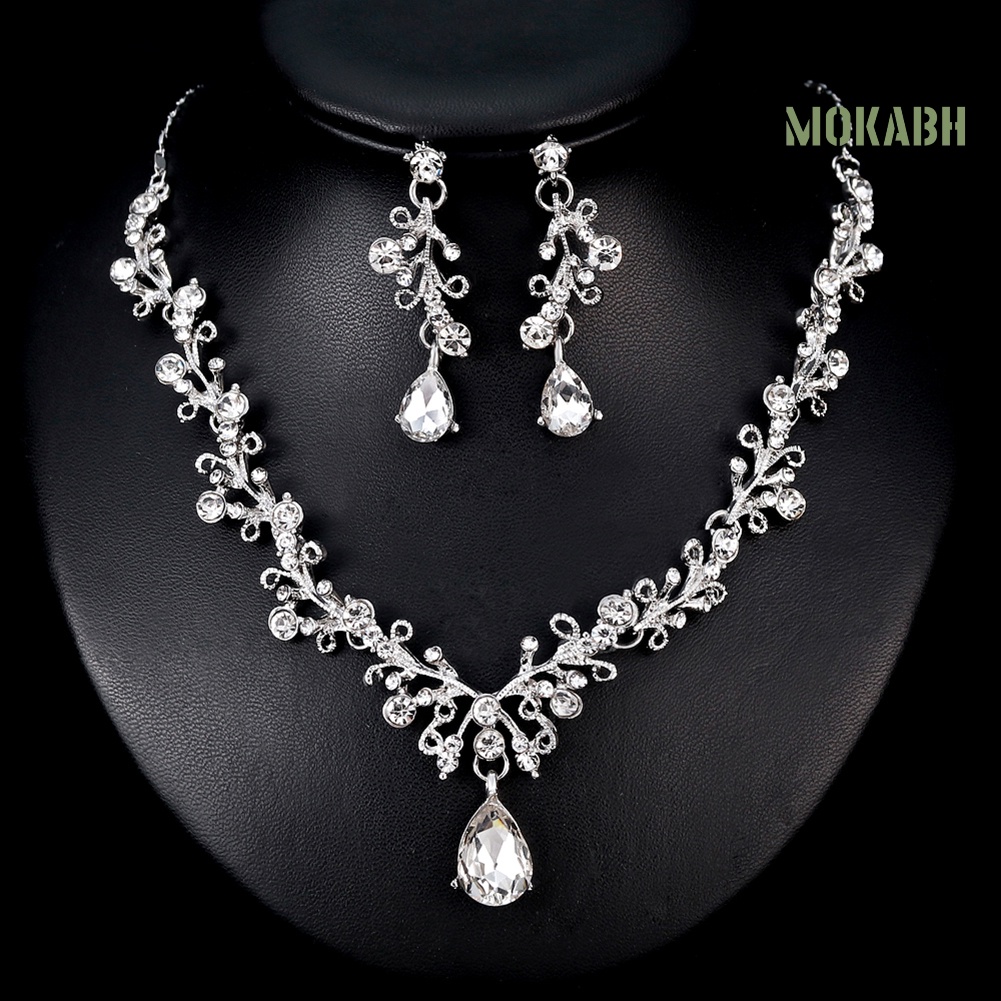 Bộ Vòng cổ + Bông Tai Đính Đá Hình Giọt Nước Thời Trang Cho Nữ