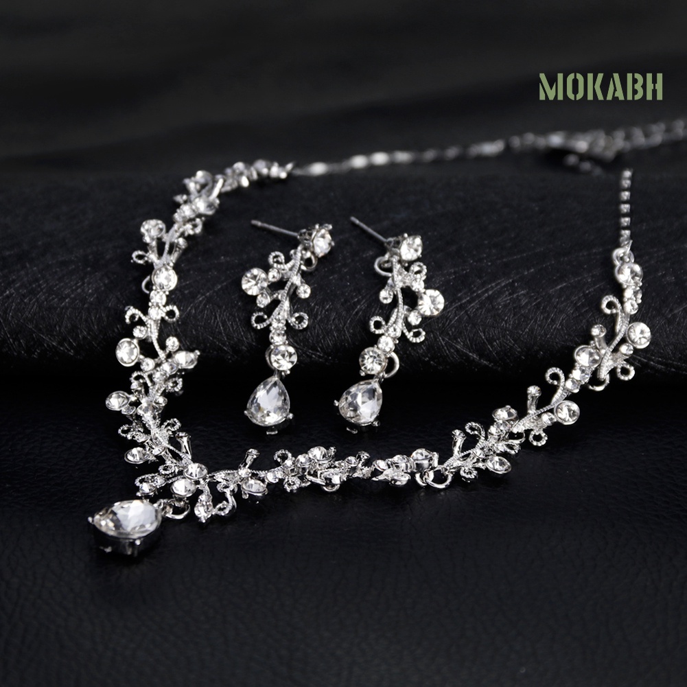 Bộ Vòng cổ + Bông Tai Đính Đá Hình Giọt Nước Thời Trang Cho Nữ