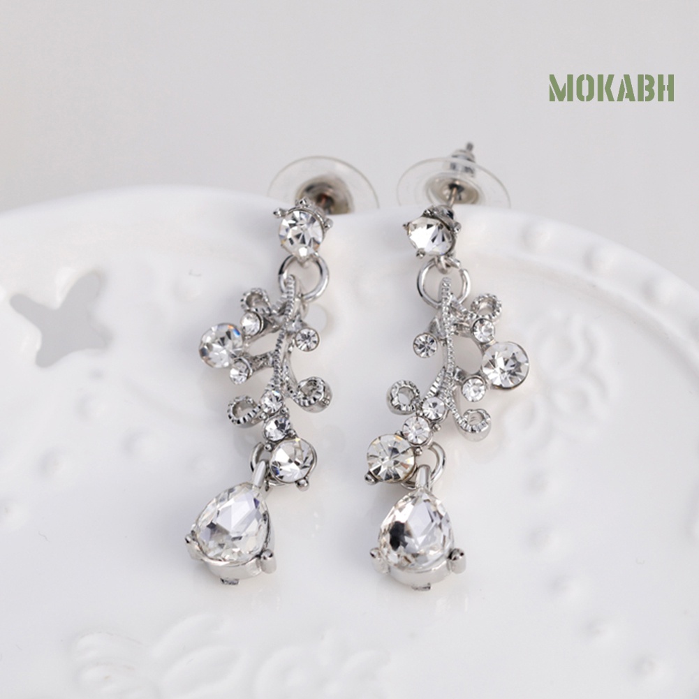 Bộ Vòng cổ + Bông Tai Đính Đá Hình Giọt Nước Thời Trang Cho Nữ