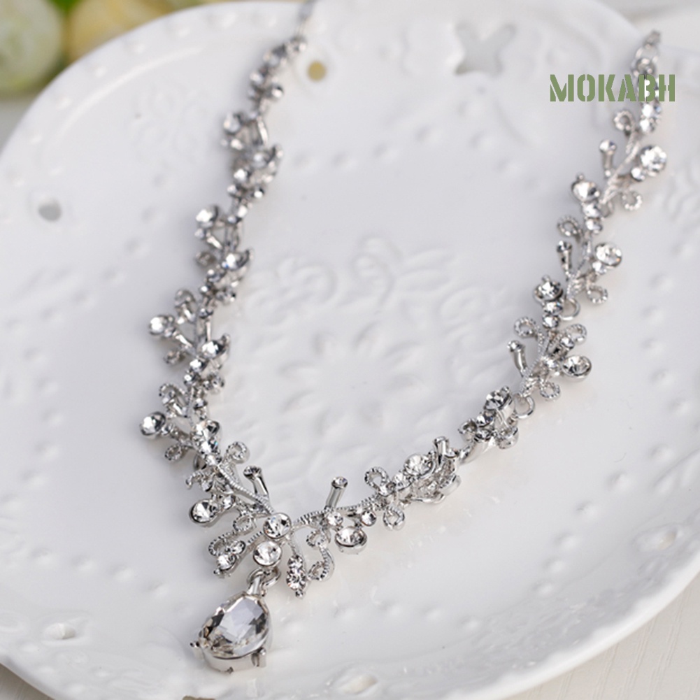 Bộ Vòng cổ + Bông Tai Đính Đá Hình Giọt Nước Thời Trang Cho Nữ