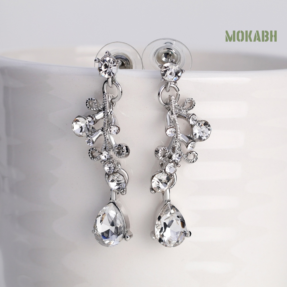 Bộ Vòng cổ + Bông Tai Đính Đá Hình Giọt Nước Thời Trang Cho Nữ