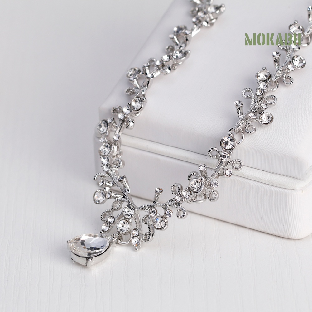 Bộ Vòng cổ + Bông Tai Đính Đá Hình Giọt Nước Thời Trang Cho Nữ