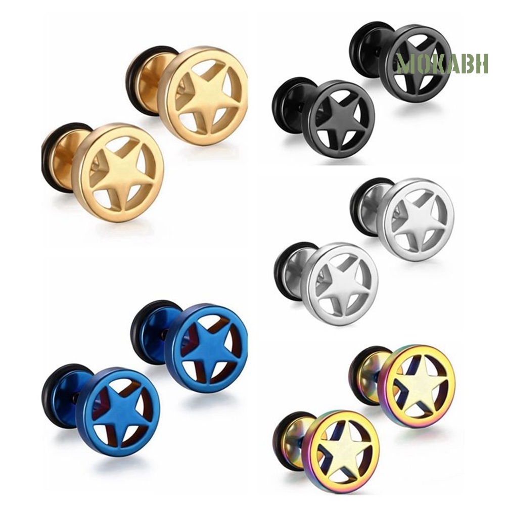 Khuyên Tai Quả Tạ Bằng Thép Không Gỉ Rỗng Hình Ngôi Sao Phong Cách Punk Dành Cho Nam Nữ