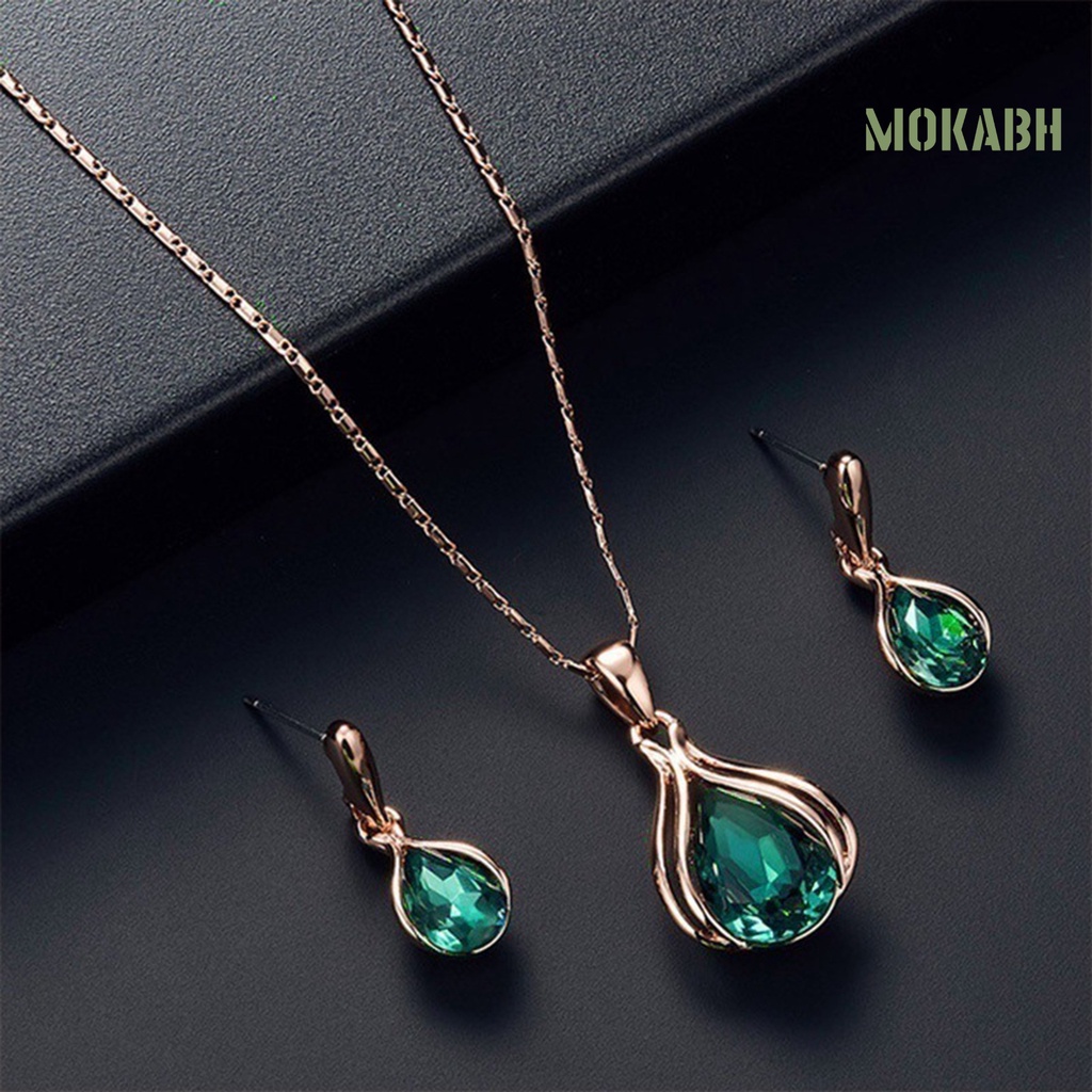 1 Bộ Vòng cổ + Bông Tai Chống Gỉ Hình Giọt Nước Thời Trang Cho Nữ