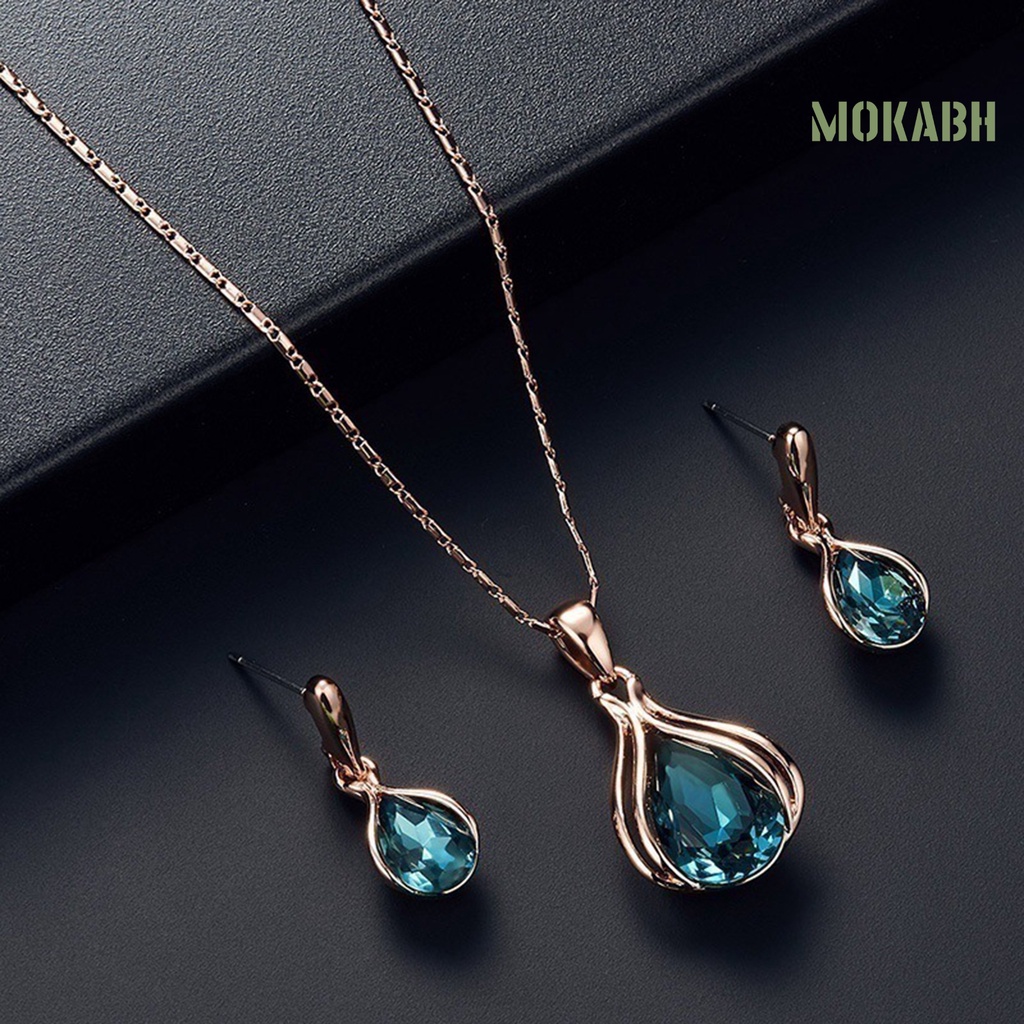 1 Bộ Vòng cổ + Bông Tai Chống Gỉ Hình Giọt Nước Thời Trang Cho Nữ