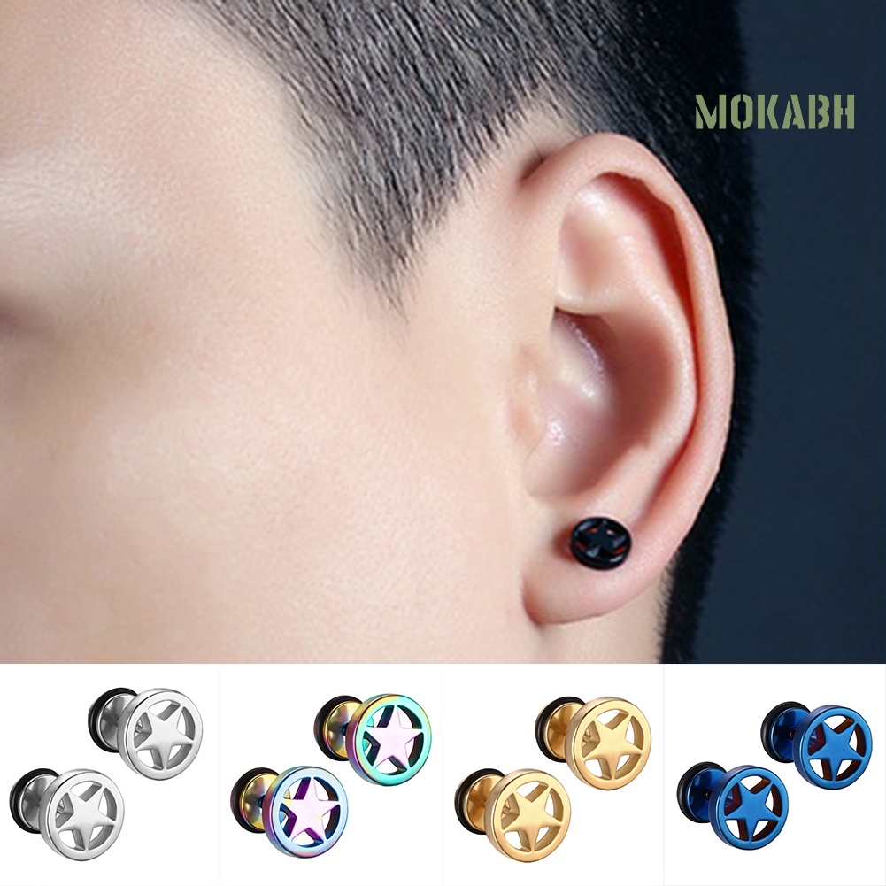 Khuyên Tai Quả Tạ Bằng Thép Không Gỉ Rỗng Hình Ngôi Sao Phong Cách Punk Dành Cho Nam Nữ