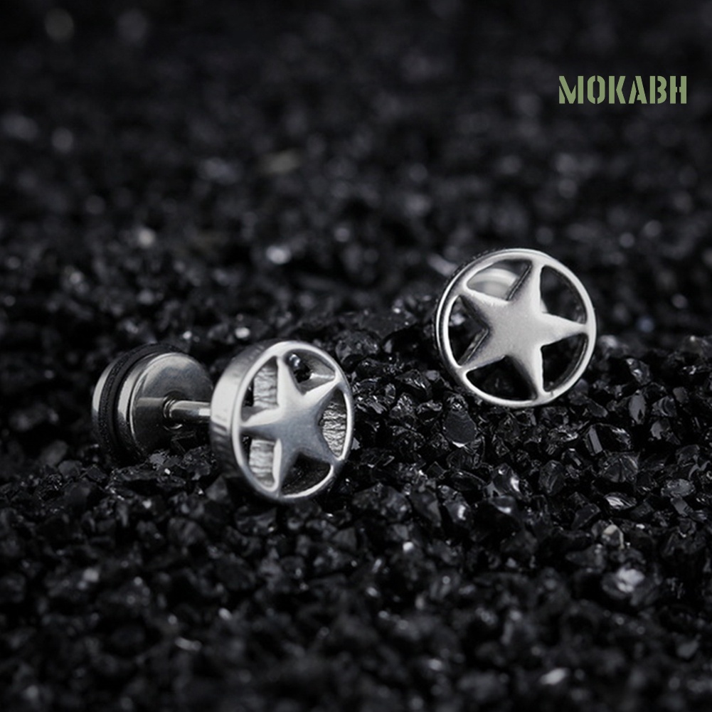 Khuyên Tai Quả Tạ Bằng Thép Không Gỉ Rỗng Hình Ngôi Sao Phong Cách Punk Dành Cho Nam Nữ