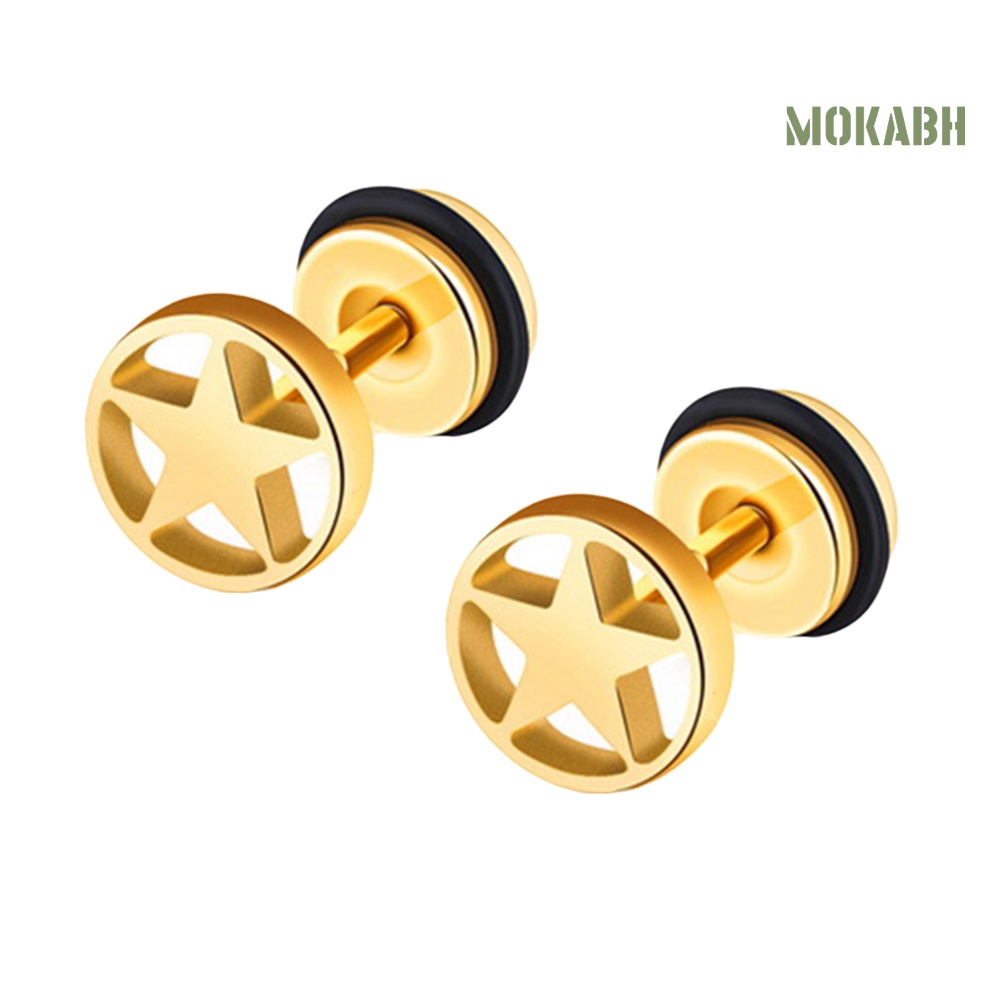 Khuyên Tai Quả Tạ Bằng Thép Không Gỉ Rỗng Hình Ngôi Sao Phong Cách Punk Dành Cho Nam Nữ