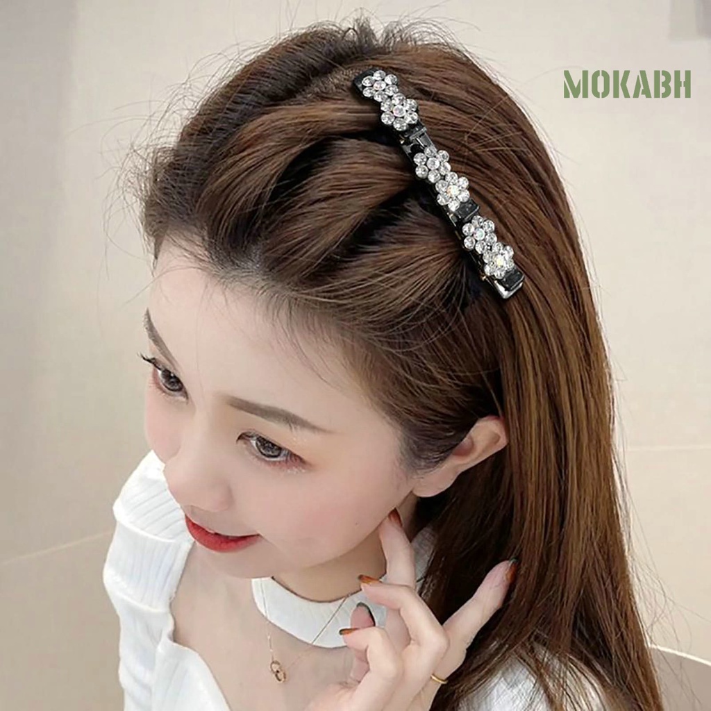 [mokabh] Kẹp Tóc Mái Hai Lớp Hình Hoa Đính Đá Lấp Lánh Phong Cách Hàn Quốc