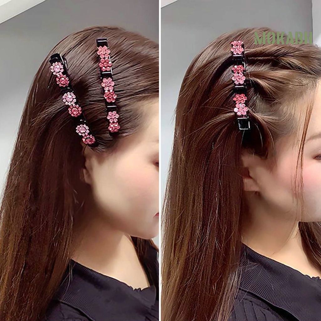 [mokabh] Kẹp Tóc Mái Hai Lớp Hình Hoa Đính Đá Lấp Lánh Phong Cách Hàn Quốc