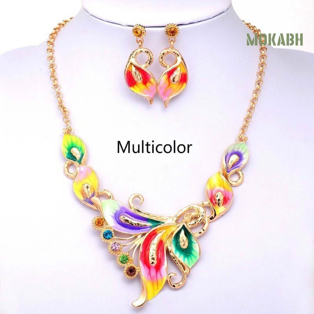 Bộ Trang Sức Vòng Cổ Và Bông Tai Hình Cánh Hoa Đính Đá Thời Trang Cho Nữ