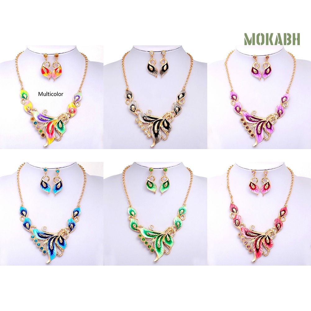 Bộ Trang Sức Vòng Cổ Và Bông Tai Hình Cánh Hoa Đính Đá Thời Trang Cho Nữ