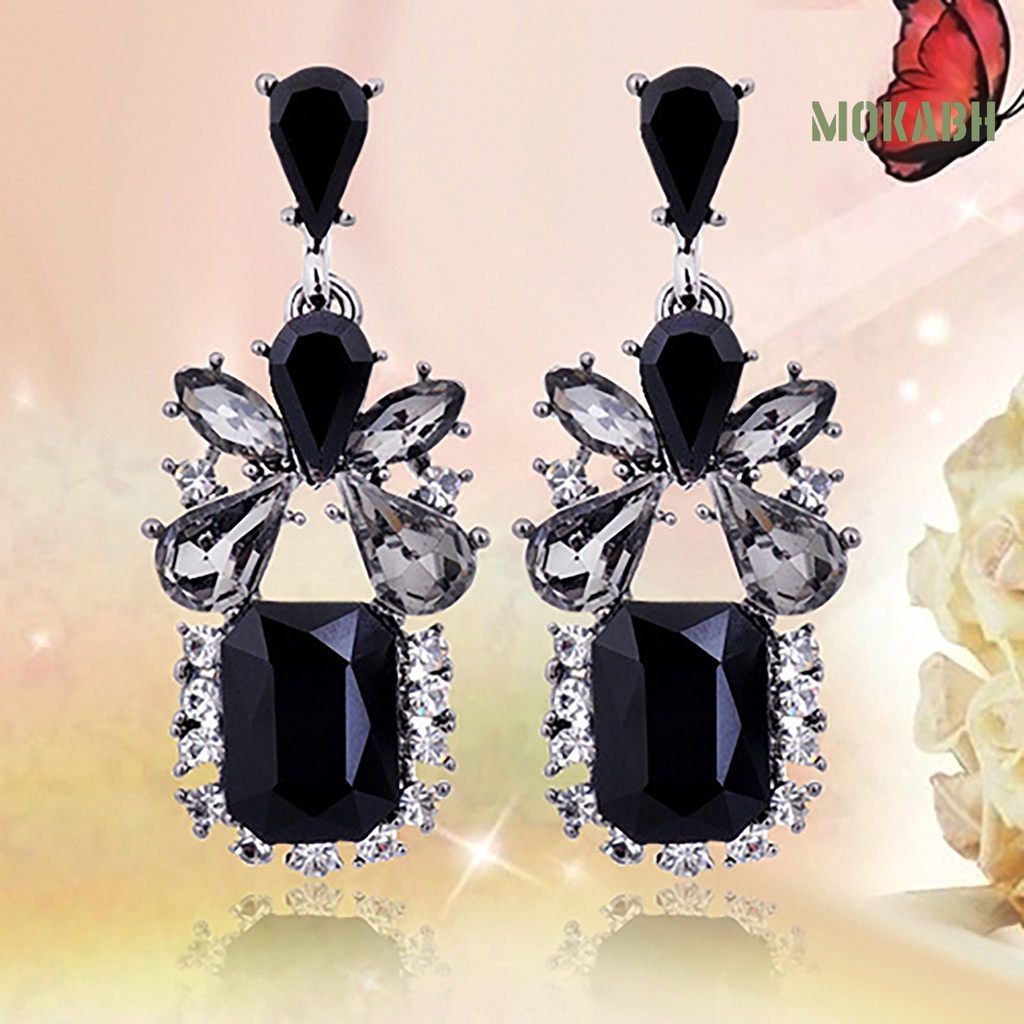 [mokabh] Khuyên Tai Lủng Lẳng Đính Đá Zircon Hình Giọt Nước Bằng Hợp Kim Tinh Tế Cho Tiệc Sinh Nhật / Tiệc Tù