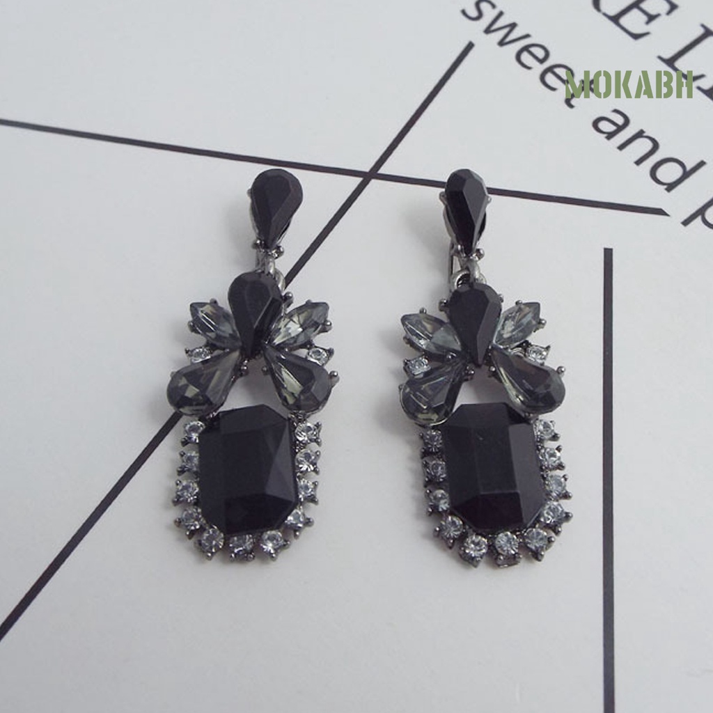 [mokabh] Khuyên Tai Lủng Lẳng Đính Đá Zircon Hình Giọt Nước Bằng Hợp Kim Tinh Tế Cho Tiệc Sinh Nhật / Tiệc Tù