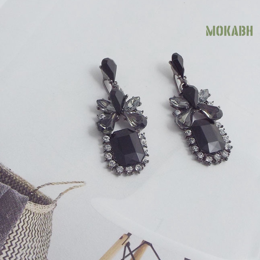 [mokabh] Khuyên Tai Lủng Lẳng Đính Đá Zircon Hình Giọt Nước Bằng Hợp Kim Tinh Tế Cho Tiệc Sinh Nhật / Tiệc Tù