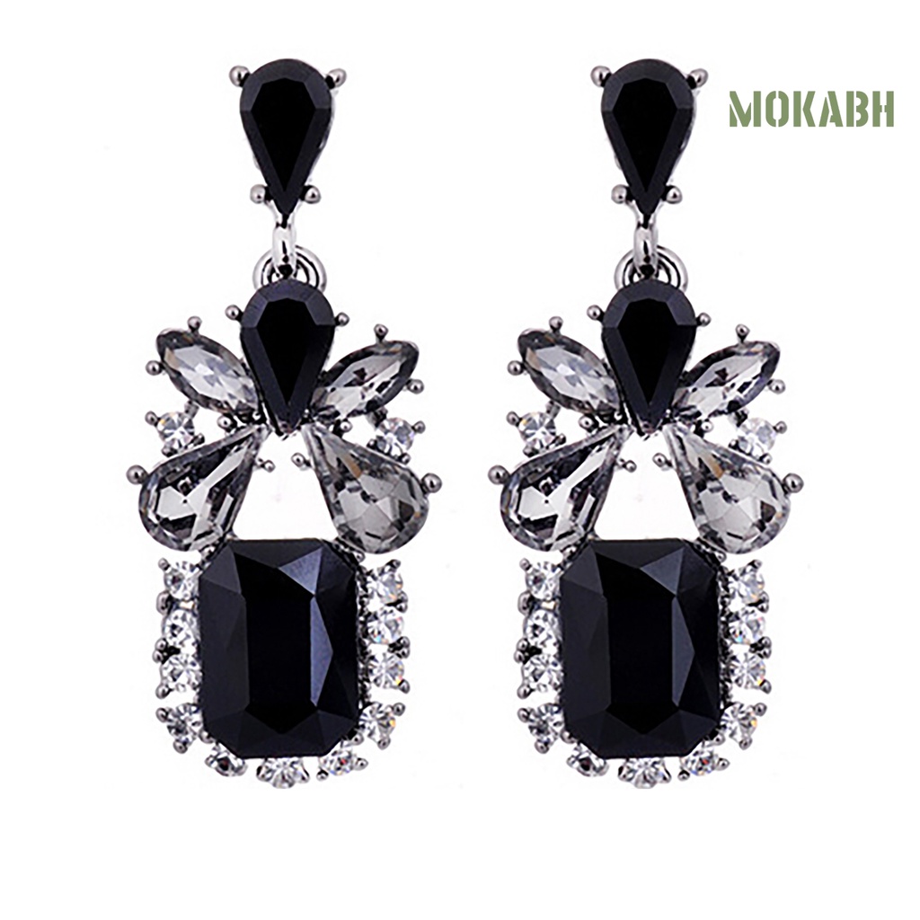 [mokabh] Khuyên Tai Lủng Lẳng Đính Đá Zircon Hình Giọt Nước Bằng Hợp Kim Tinh Tế Cho Tiệc Sinh Nhật / Tiệc Tù